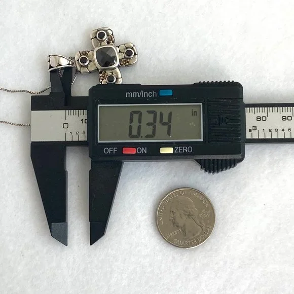 Sterling Silver 925 Black Tourmaline Glass Cross Pendant Necklace 18" Box Chain - Picture 13 of 16